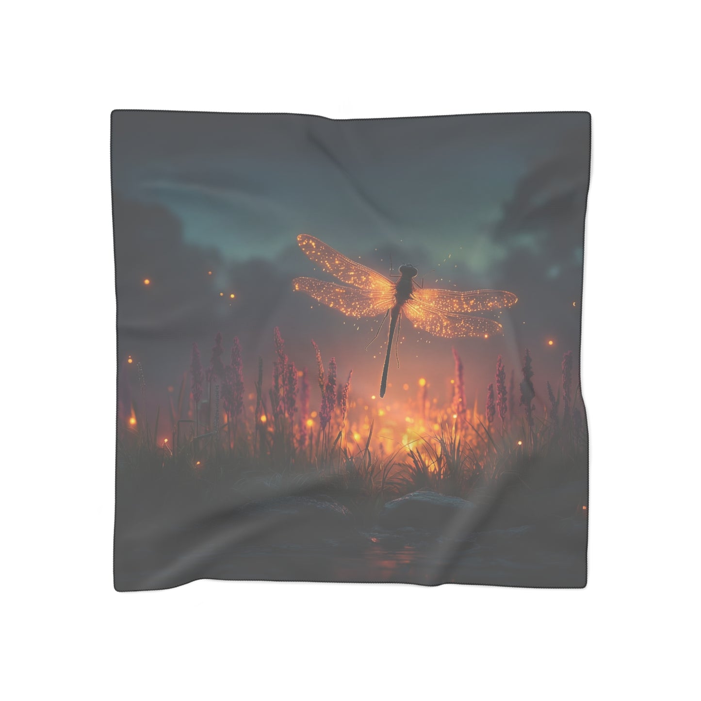 Luminescent Dragonfly Poly Scarf – Twilight Meadow Glow