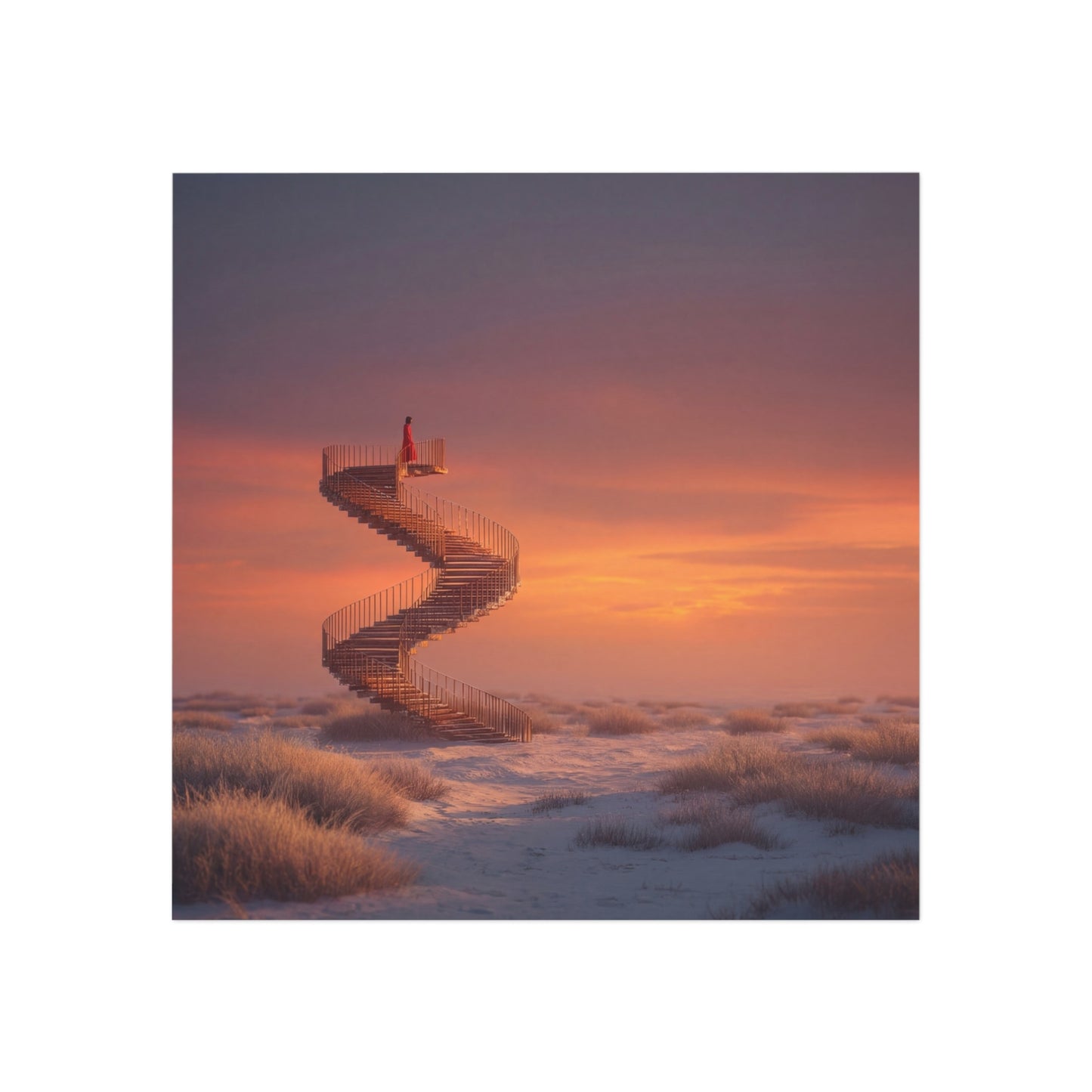 Solitary Spiral Staircase Magnet – Sunset Wanderer at Dawn’s Edge