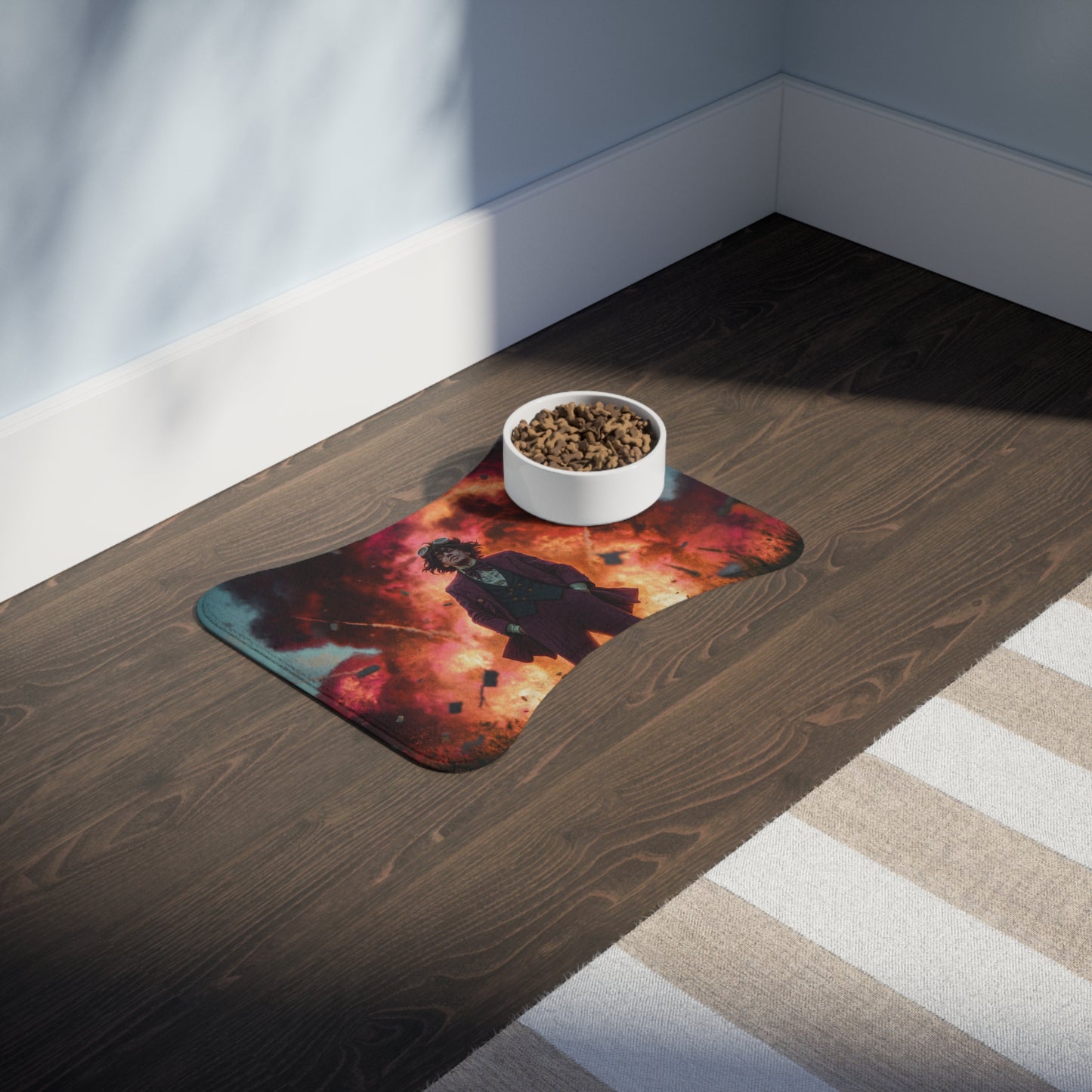 Crimson Explosion Gentleman Pet Feeding Mats – Dapper Chaos in the Grass