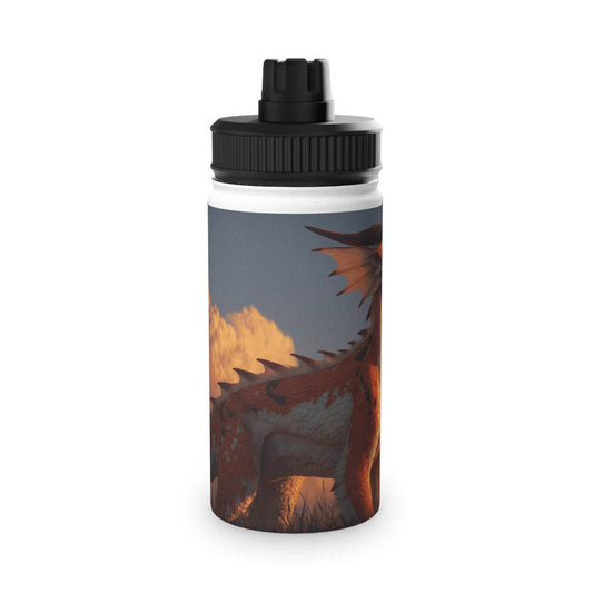 Sunset Sentinel Dragon Stainless Steel Water Bottle, Sports Lid – Amber Scale Horizon