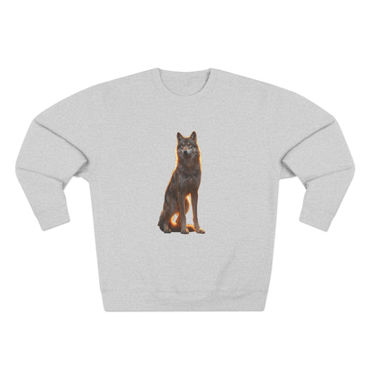 Sunset Sentinel Wolf Sweatshirt – Amber-Lit Canine Guardian Crewneck