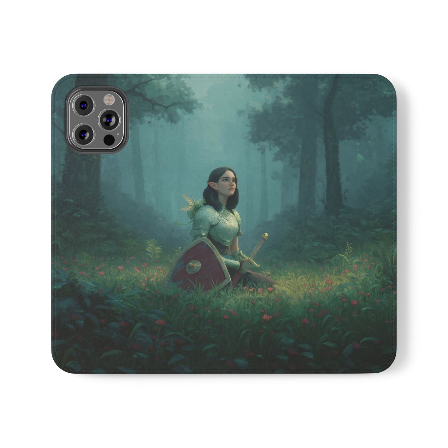 Woodland Sentinel Flip Cases – Green Knight in Misty Grove