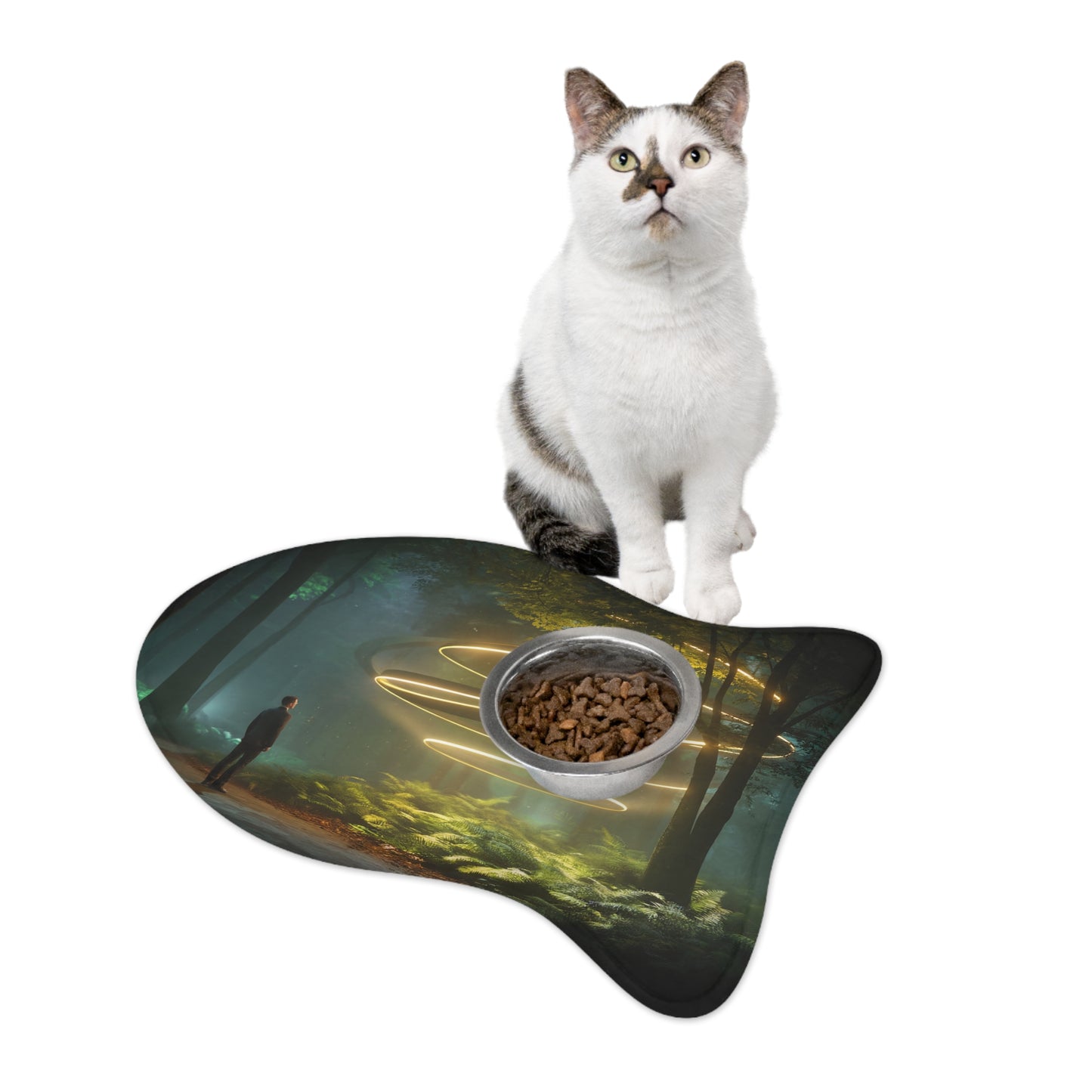 Golden Rings Pet Feeding Mats – Ethereal Forest Vortex