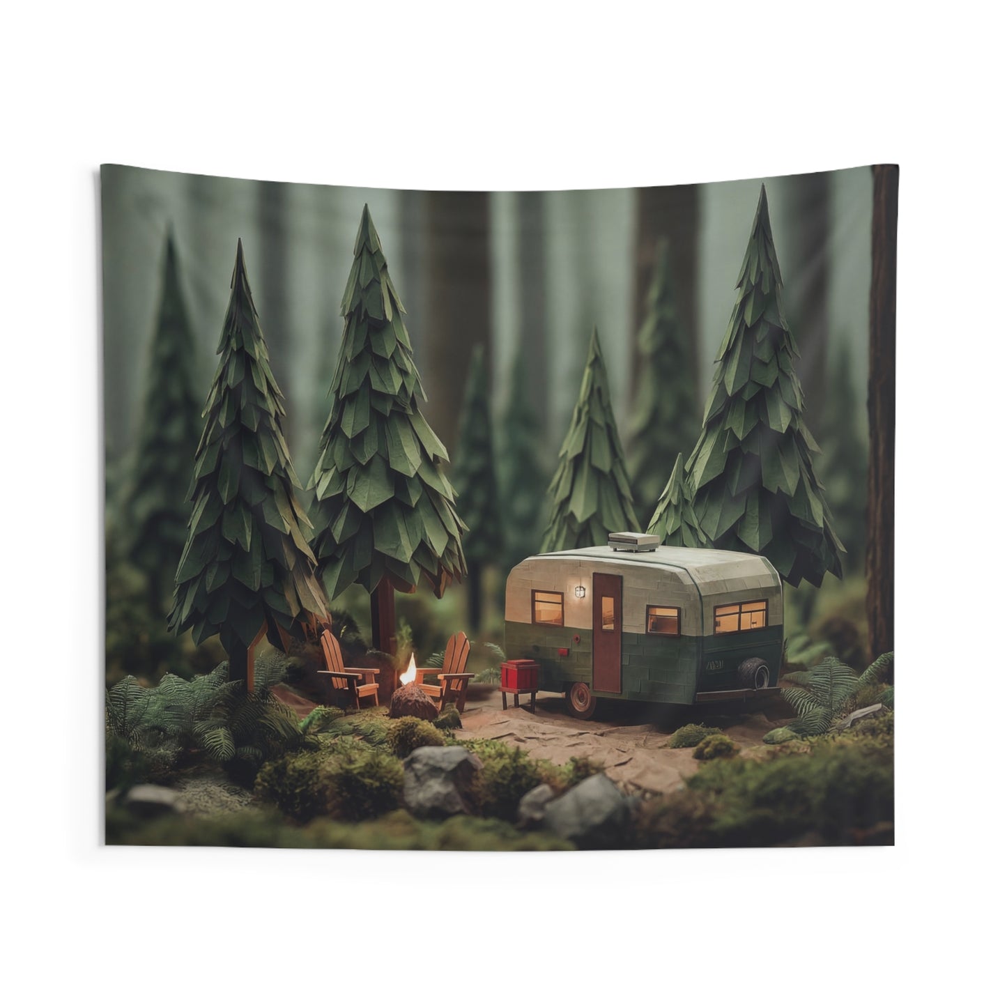 Forest Campervan Wall Tapestry – Whispering Pines & Warm Light Escape