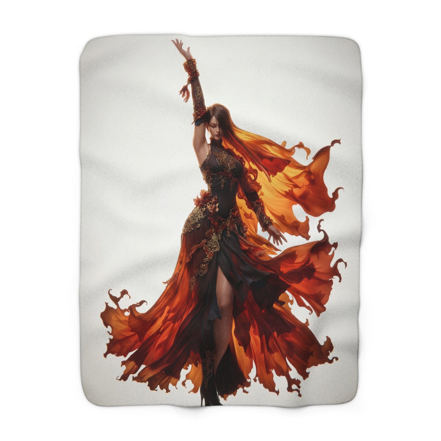 Flame Dancer Sherpa Fleece Blanket – Crimson Silk Guardian Wrap