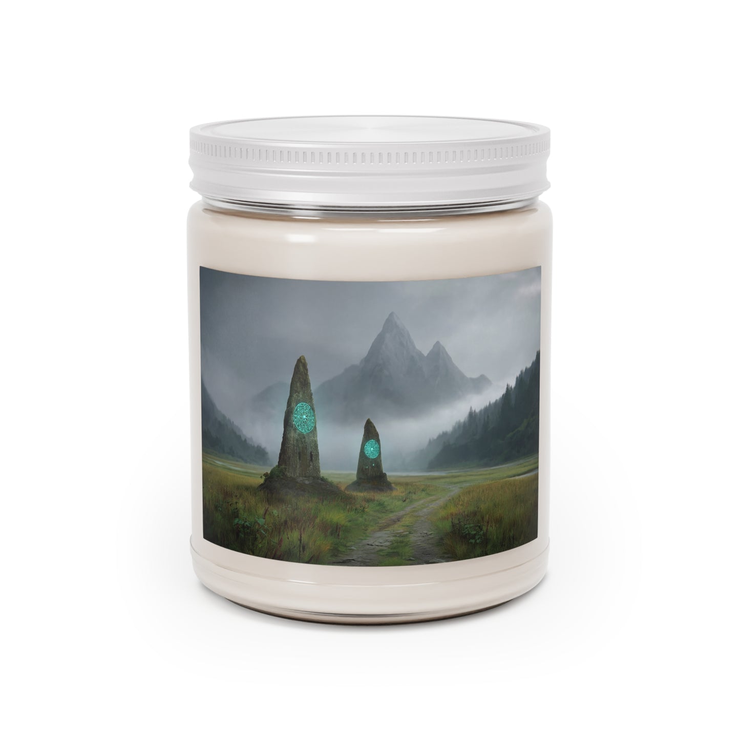 Ancient Portal Stones Scented Soy Candles with White Lid, 9oz – Whispering Mist Pathway