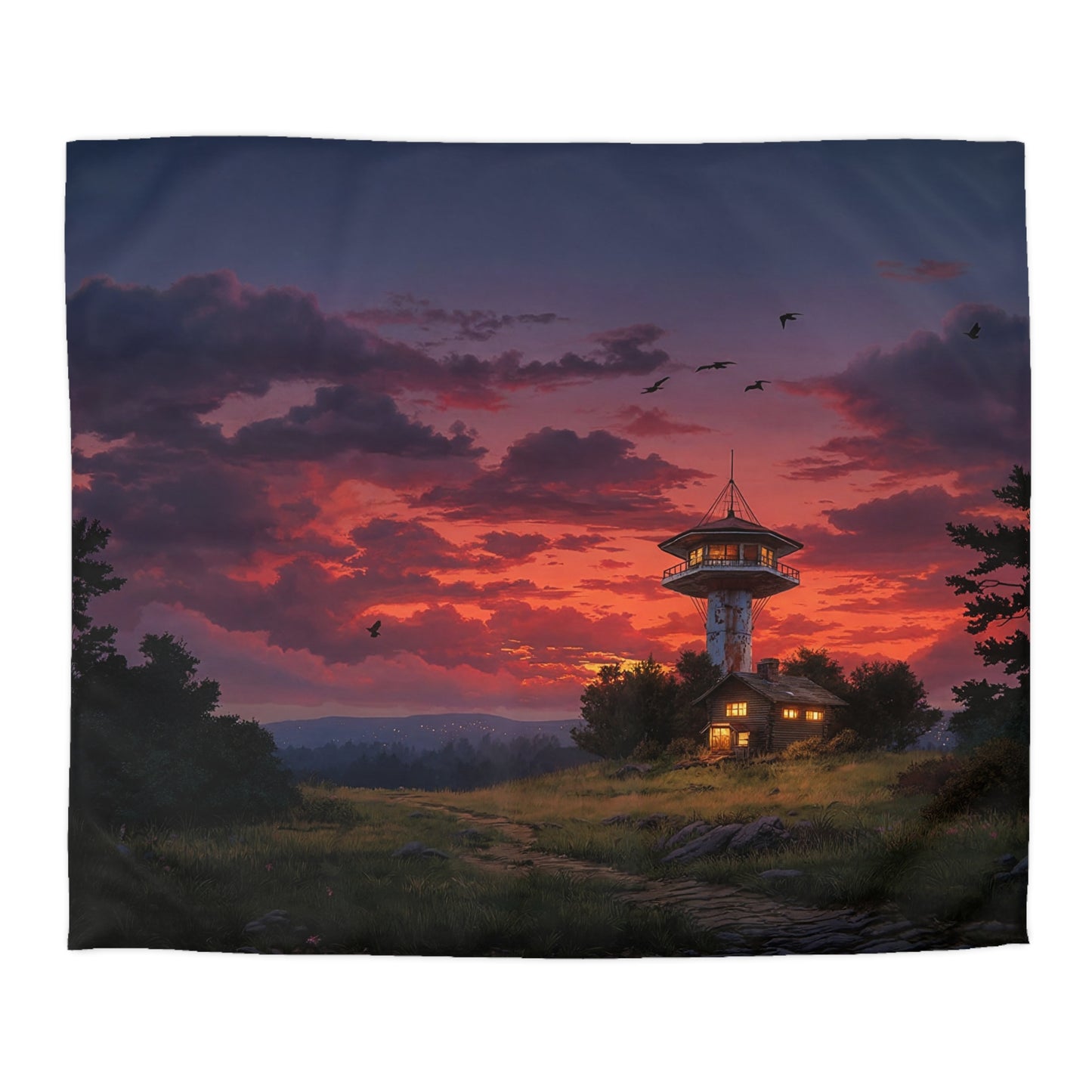 Sunset Sentinel Microfiber Duvet Cover – Warm Light Over Watchtower Hills
