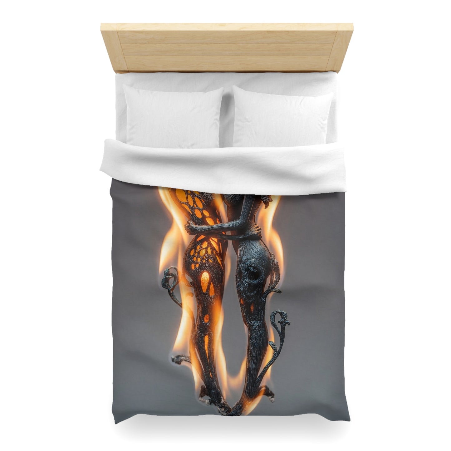 Flame-Embraced Lovers Microfiber Duvet Cover – Intertwined in Gilded Fire