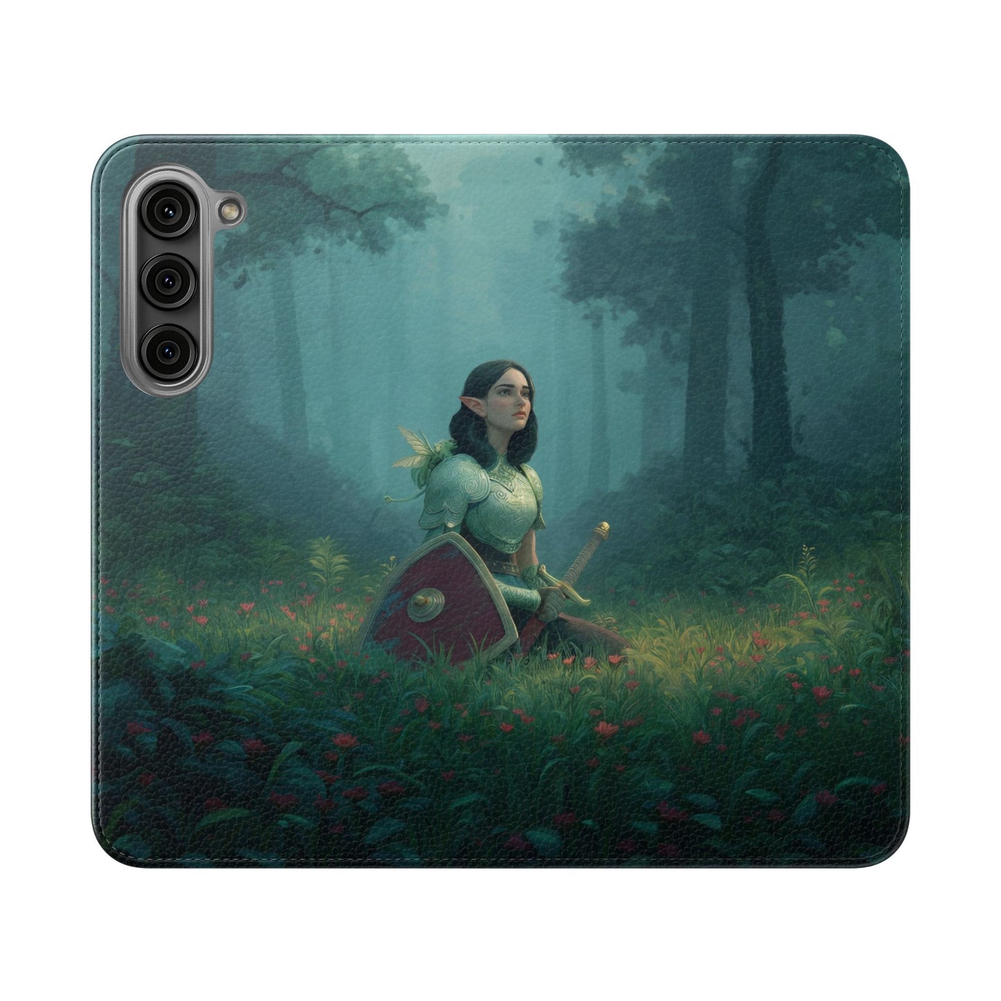 Woodland Sentinel Flip Cases – Green Knight in Misty Grove