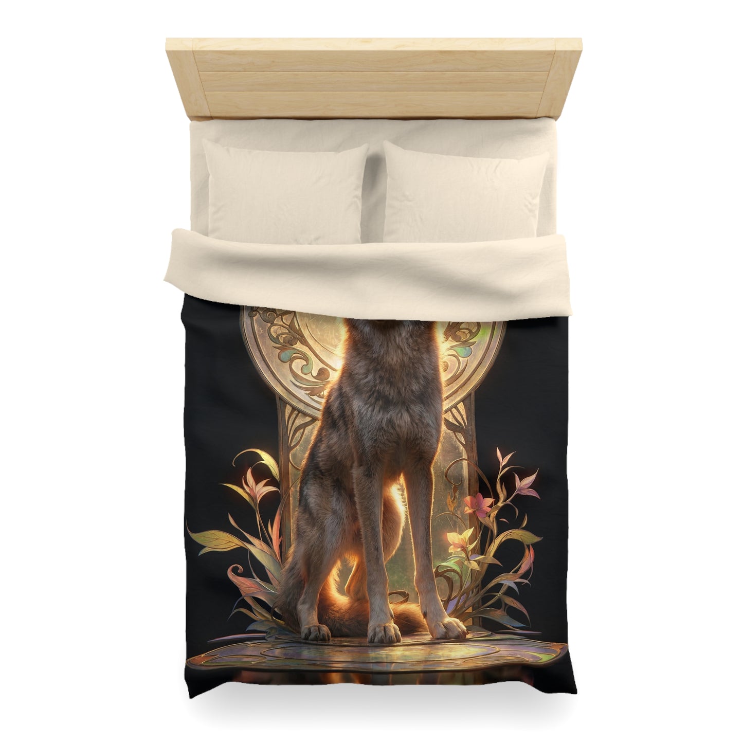 Regal Wolf Throne Microfiber Duvet Cover – Golden Light Through Art Nouveau Arch