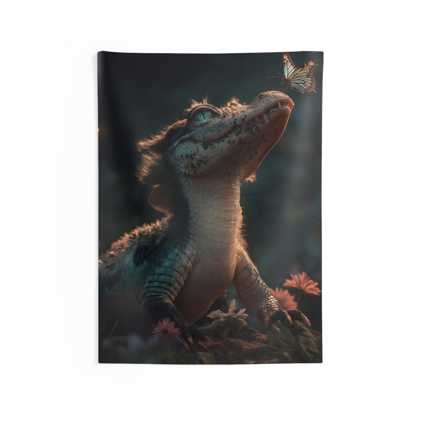 Gentle Gator and Butterfly Indoor Wall Tapestries – Twilight Meadow Encounter