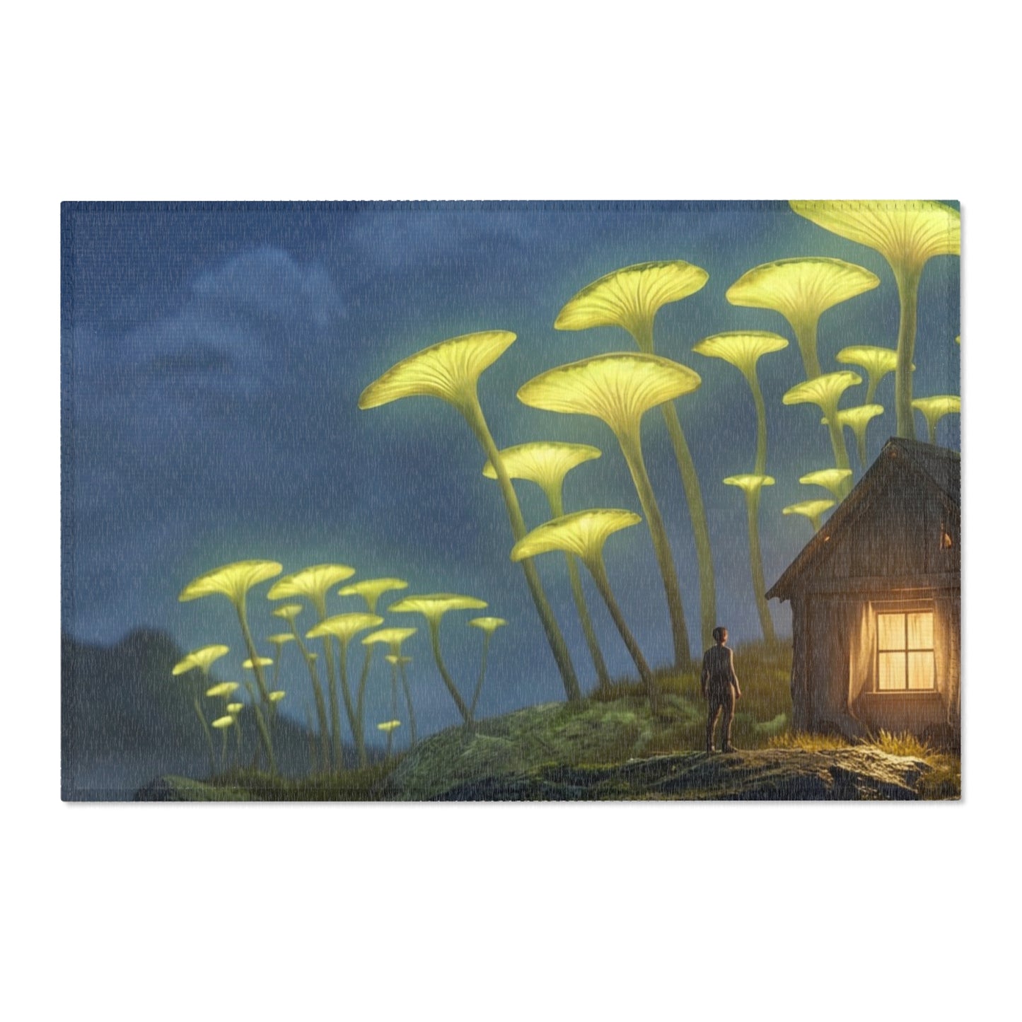 Luminescent Mushroom Cottage Rug – Twilight Haven by the Lake
