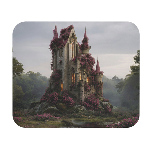 Rose-Spangled Castle Mouse Pad – Twilight Bloom Sanctuary
