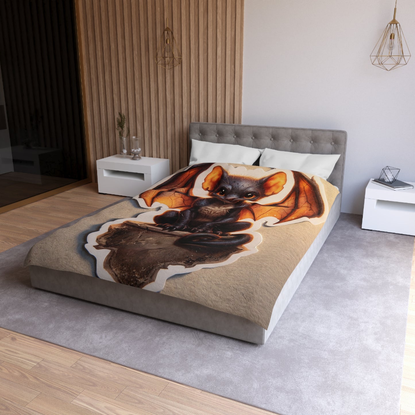 Winged Feline Sentinel Microfiber Duvet Cover – Amber Glow in Shadowed Gaze