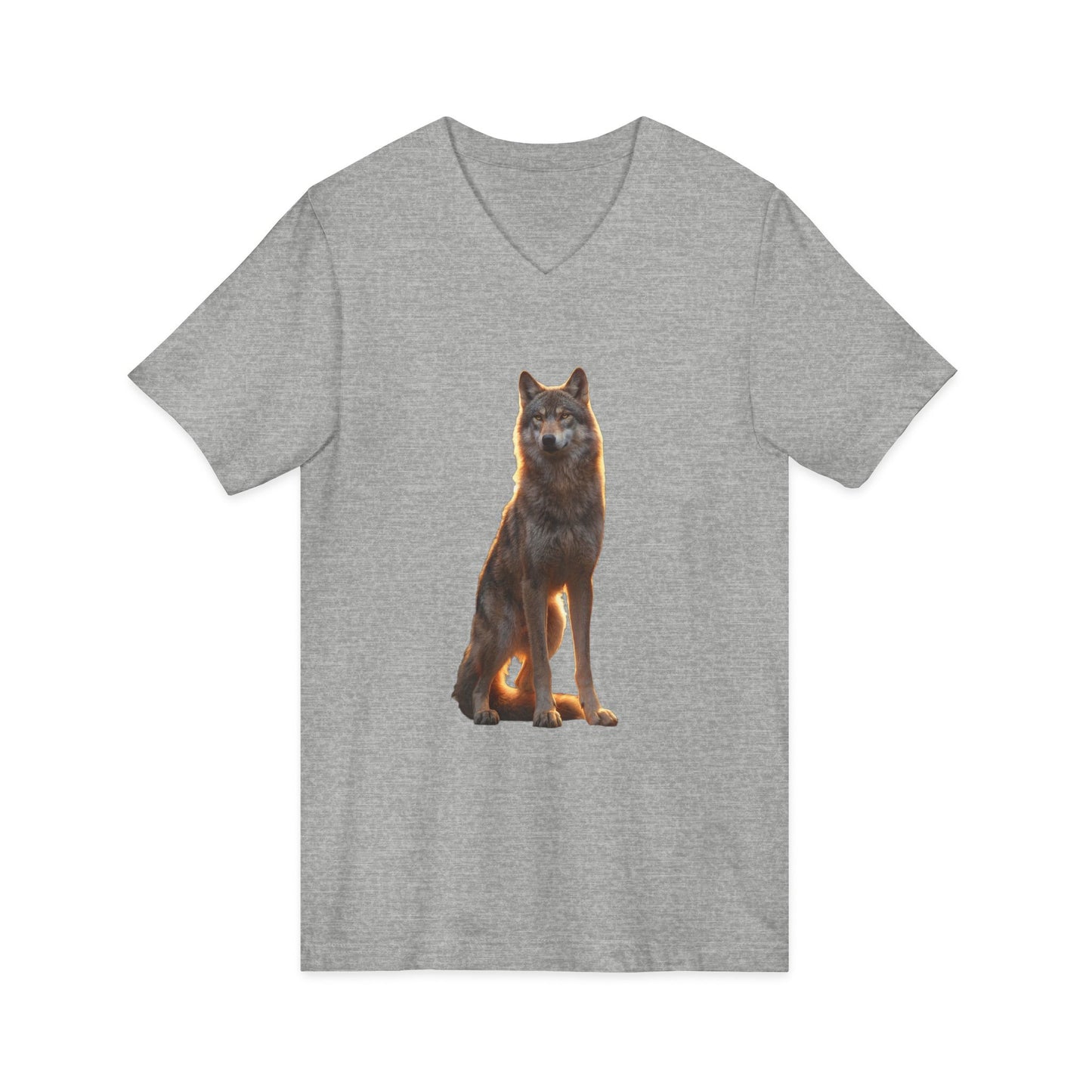 Sentinel Wolf Jersey Short Sleeve V-Neck Tee – Amber Light Guardian Portrait