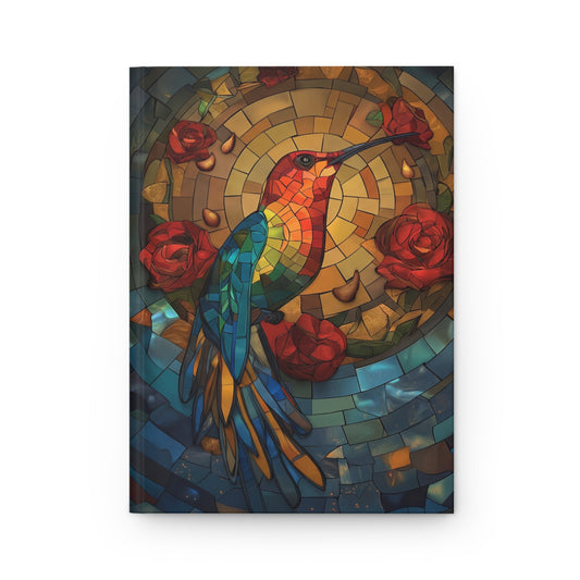 Stained Glass Hummingbird Hardcover Journal Matte – Velvet Rose Spiral Sanctuary