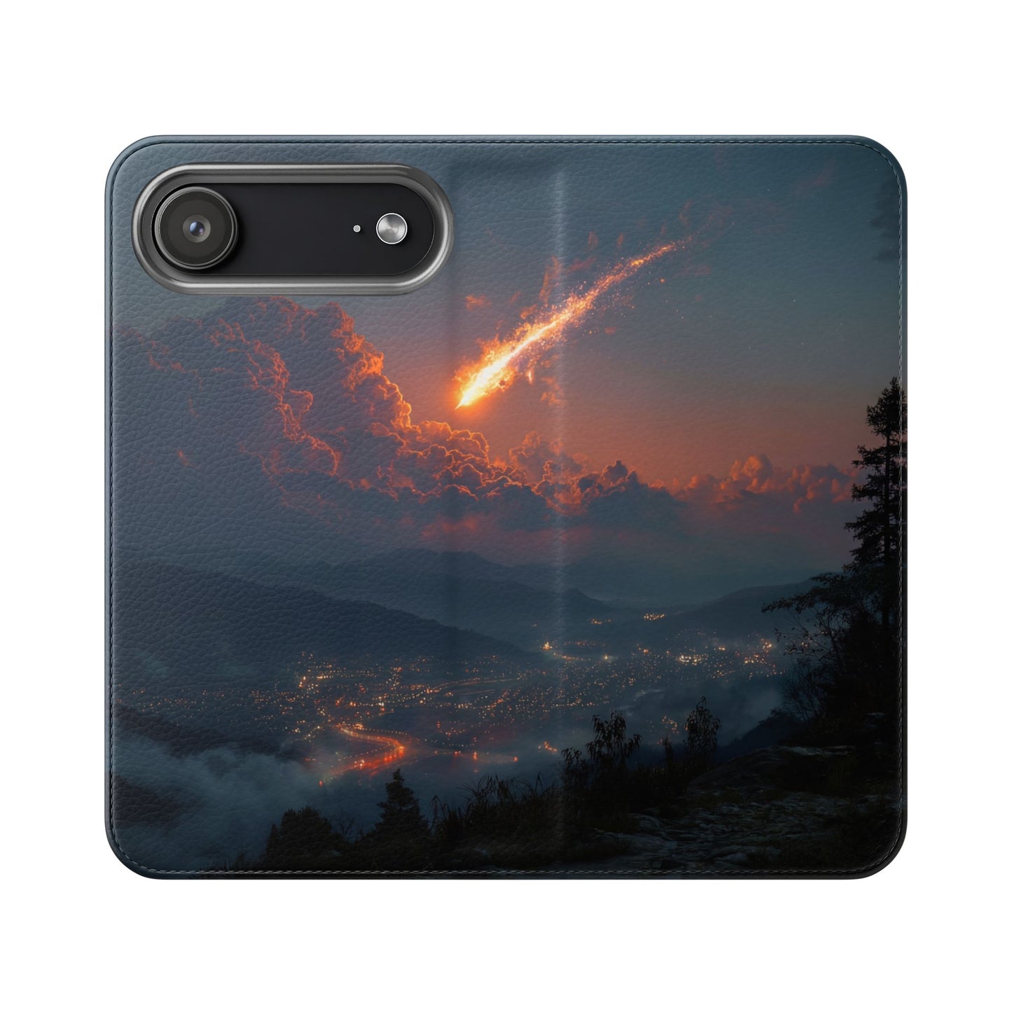 Meteor Over Valley Flip Cases – Crimson Sky Sentinel Cover