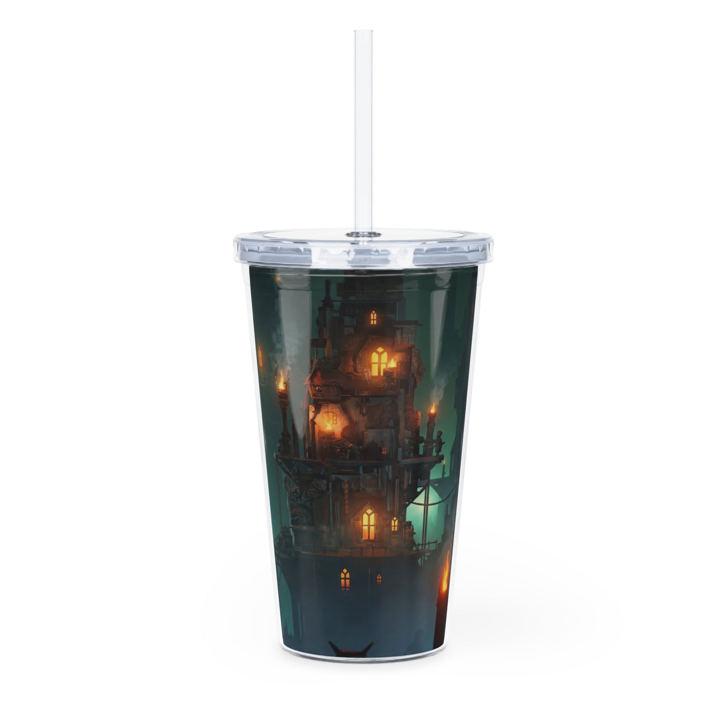Floating City of Lanterns Plastic Tumbler with Straw – Glow in the Misty Twilight