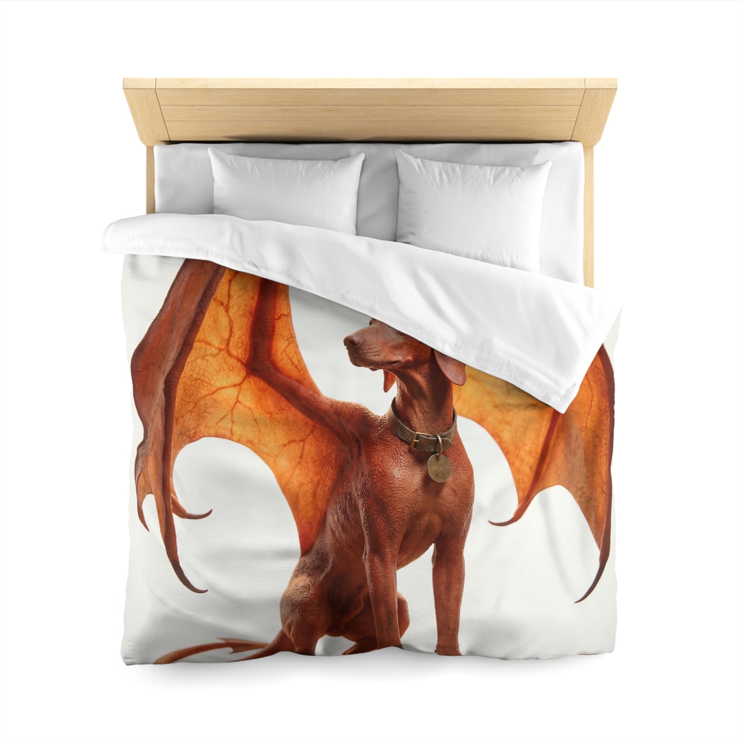 Winged Canine Guardian Microfiber Duvet Cover – Amber Flight Dreamscape