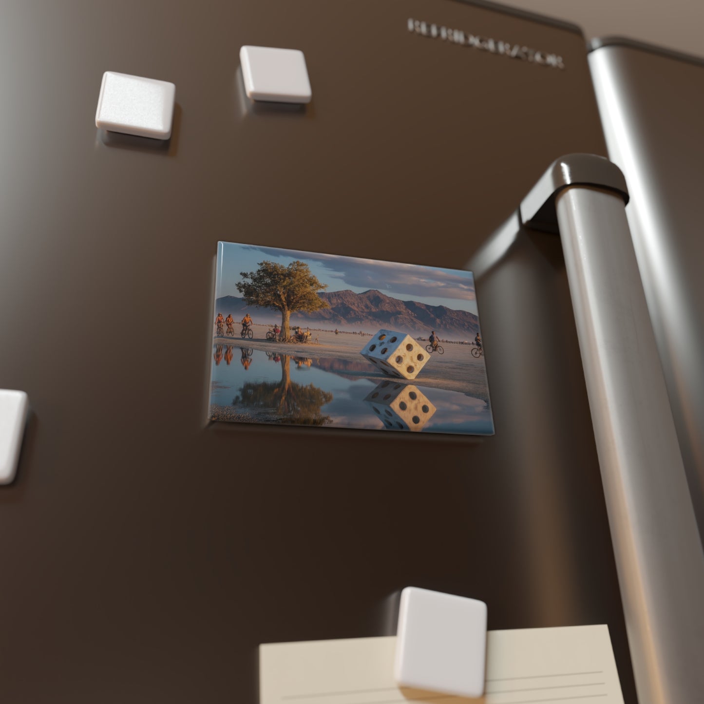 Desert Dice Button Magnet, Rectangle (1 & 10 pcs) – Sunset Reflection at Burning Man