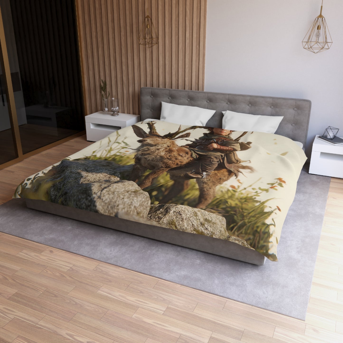 Boy with Antlered Deer Microfiber Duvet Cover – Sunset Ridge Guardian