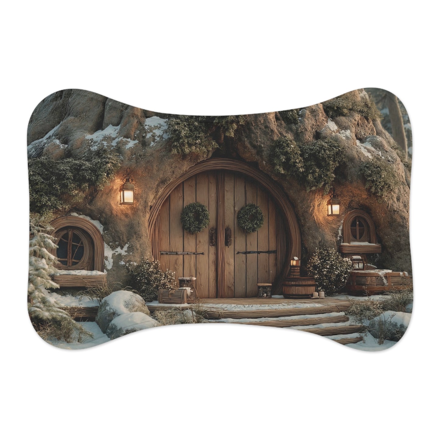 Winter Hollow Cottage Pet Feeding Mats – Snow-Dusted Hearth Welcome