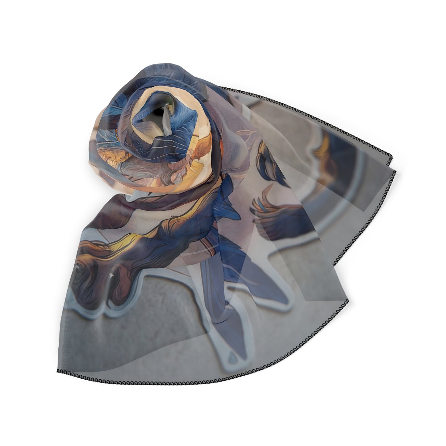 Azure Winged Cat Poly Scarf – Sunset Feathers and Quiet Gaze