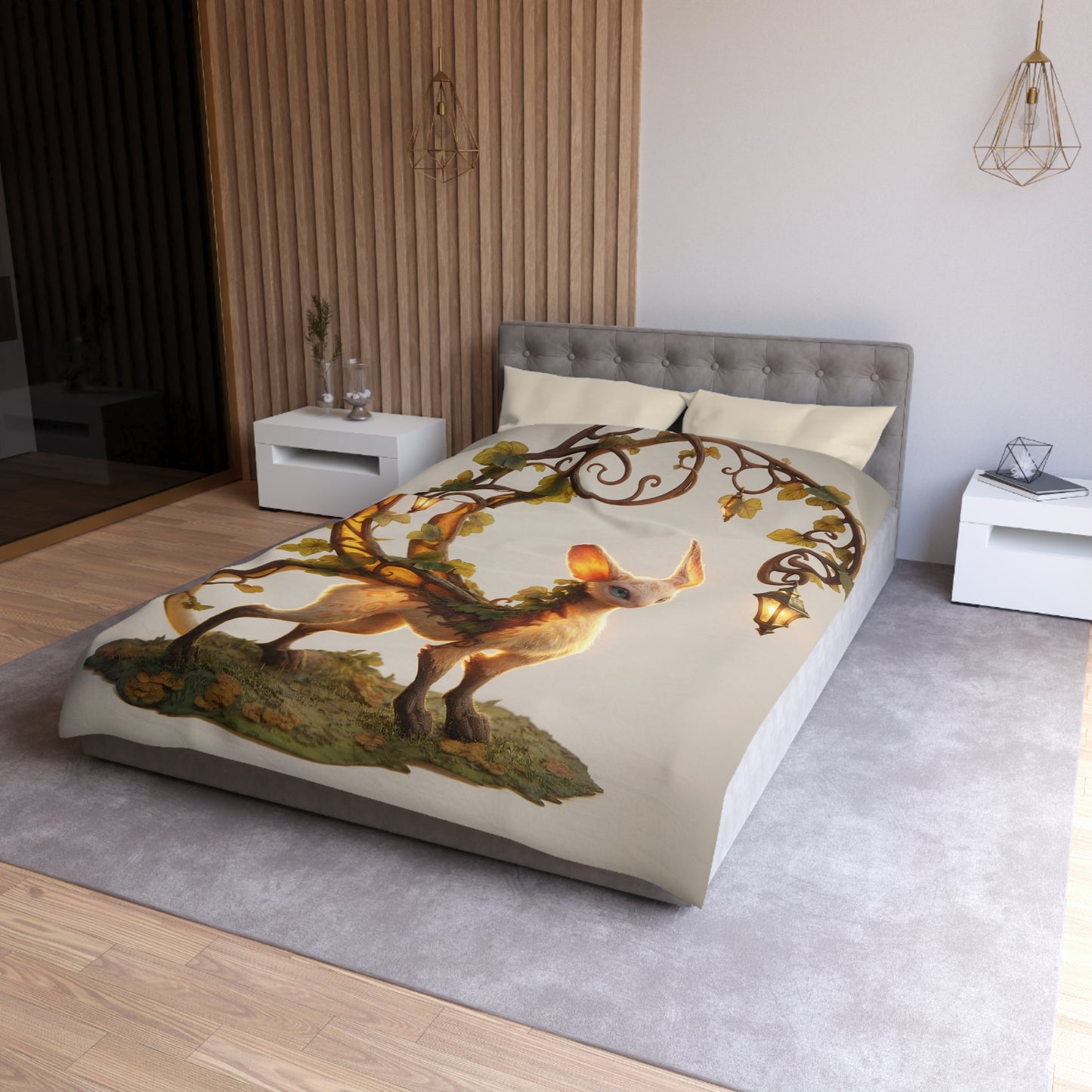 Moonlit Sentinel Microfiber Duvet Cover – Whimsical Feline Guardian in Iron Archway