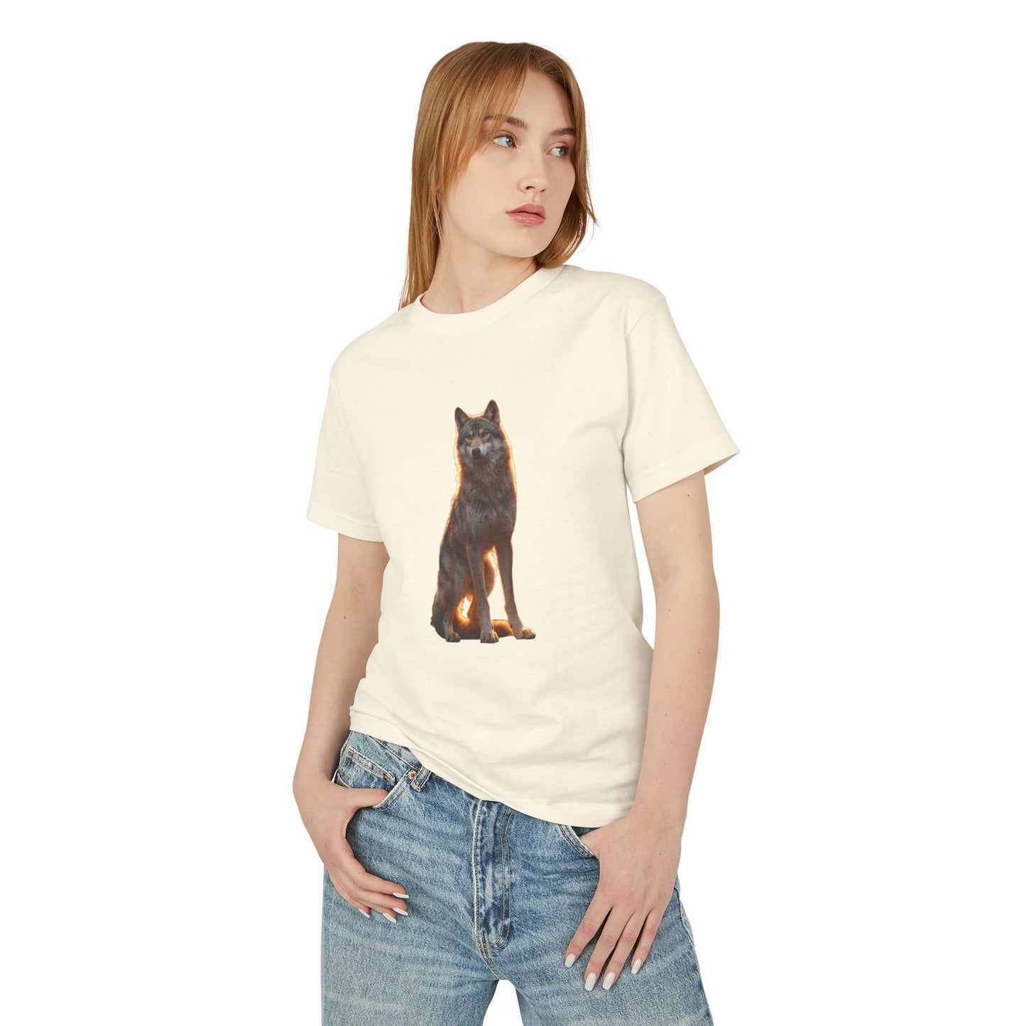 Golden Sentinel Wolf Tee – Amber Light Guardian Print