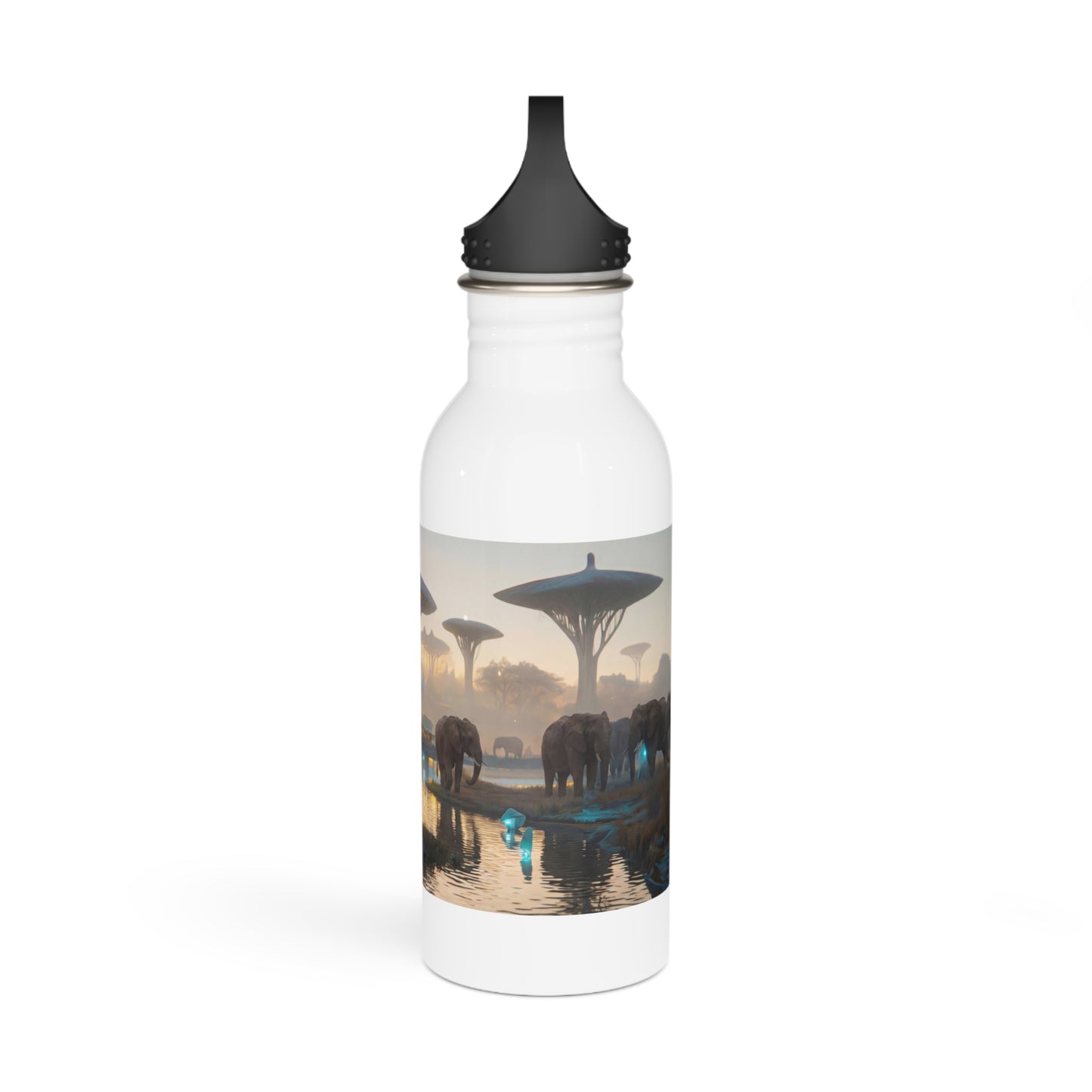 Elephants in Dawn’s Glow Stainless Steel Water Bottle – Serene Future Savannah