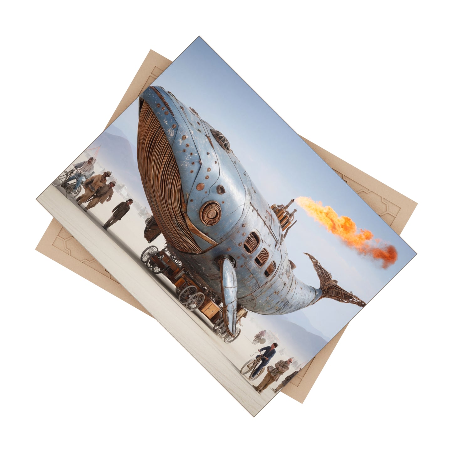 Steam Whale Parade Ceramic Photo Tile – Iron Ocean Dreamscape