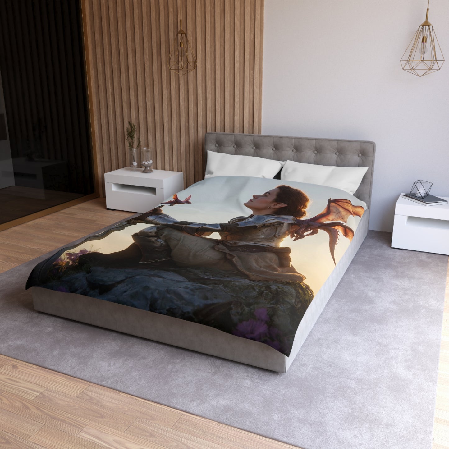 Dragon-Scale Sentinel Microfiber Duvet Cover – Sunset Peak Alliance