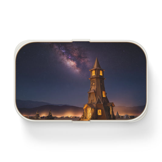 Celestial Clocktower Bento Lunch Box – Warm Light Under the Milky Way