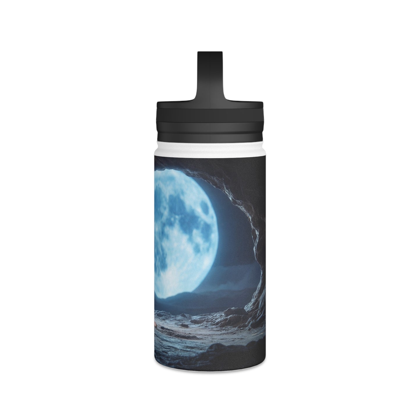 Moonlit Meditation Monk Stainless Steel Water Bottle, Handle Lid – Silent Stillness Under Celestial Glow