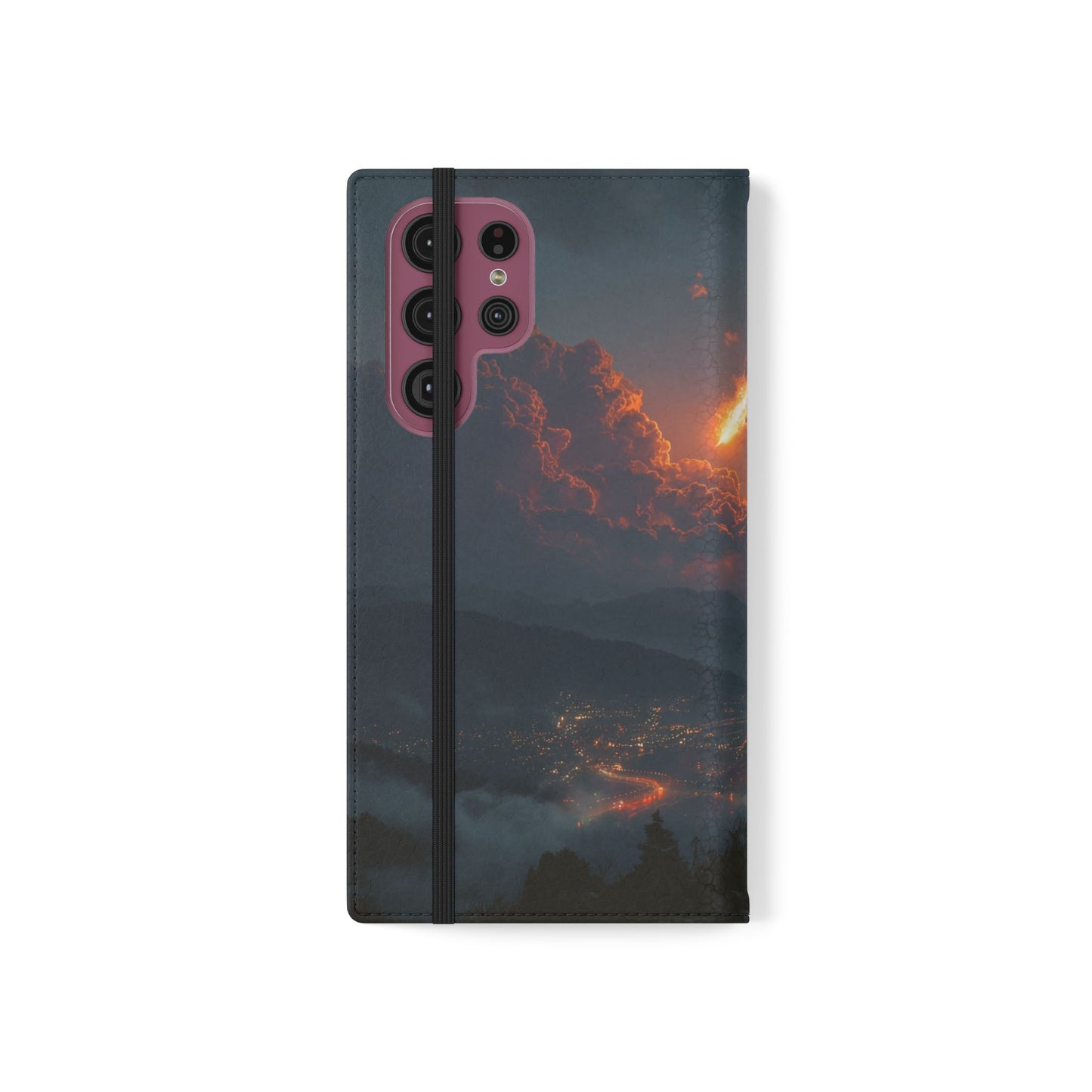 Meteor Over Valley Flip Cases – Crimson Sky Sentinel Cover