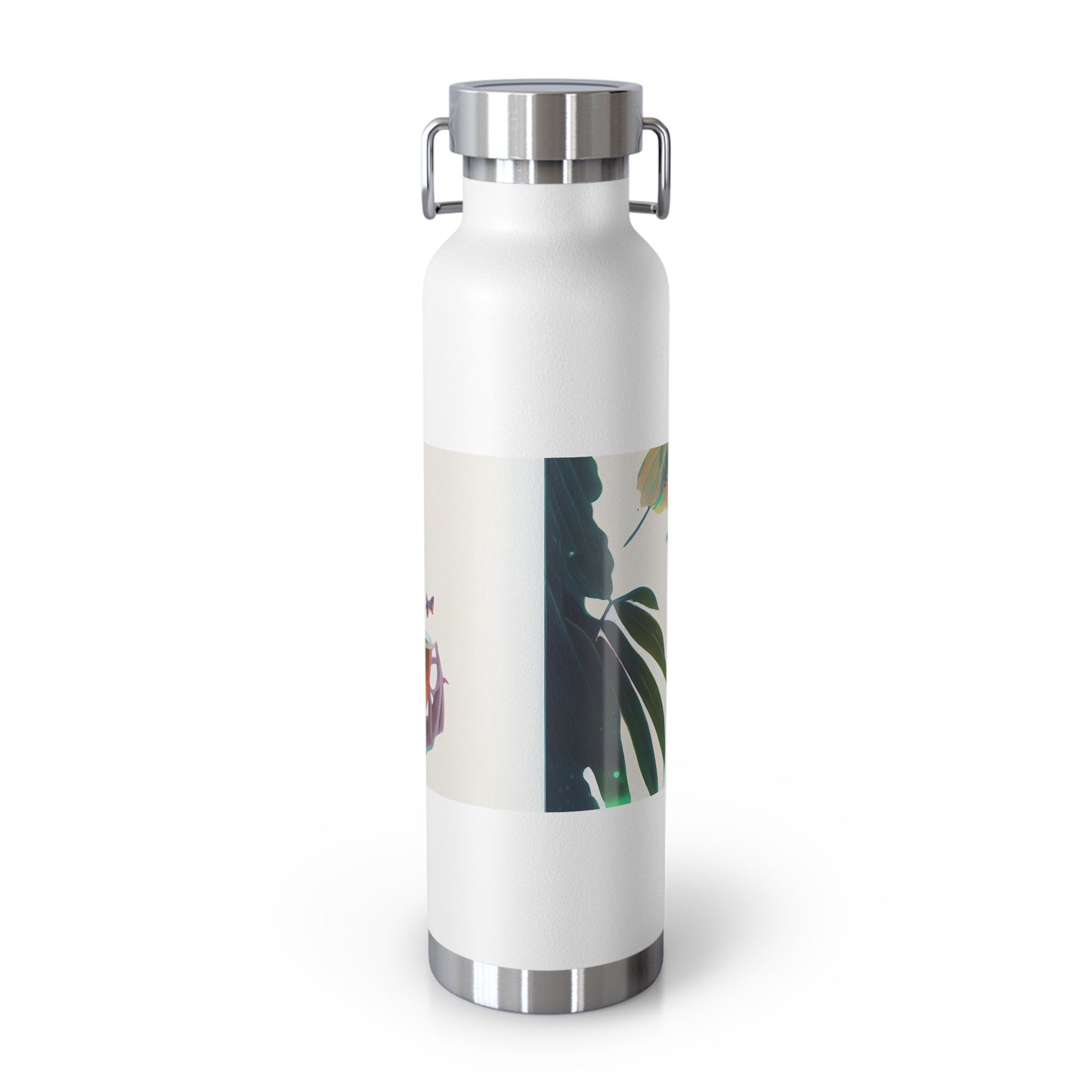 character design, double exposure shot, front profile of a beautiful tea faerie filled with a blooming amazonian jungle, happiness - Copper Vacuum Insulated Bottle, 22oz