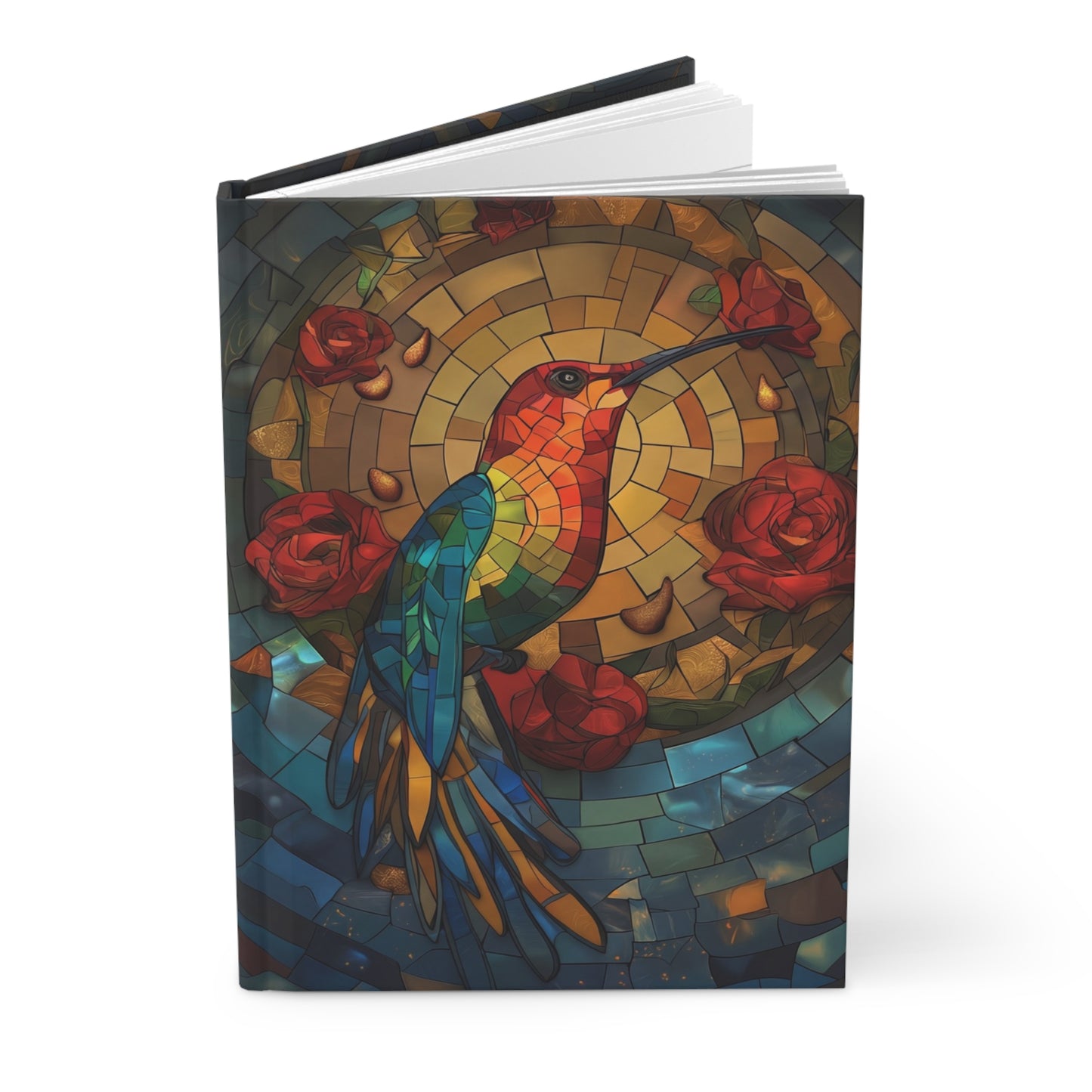 Stained Glass Hummingbird Hardcover Journal Matte – Velvet Rose Spiral Sanctuary