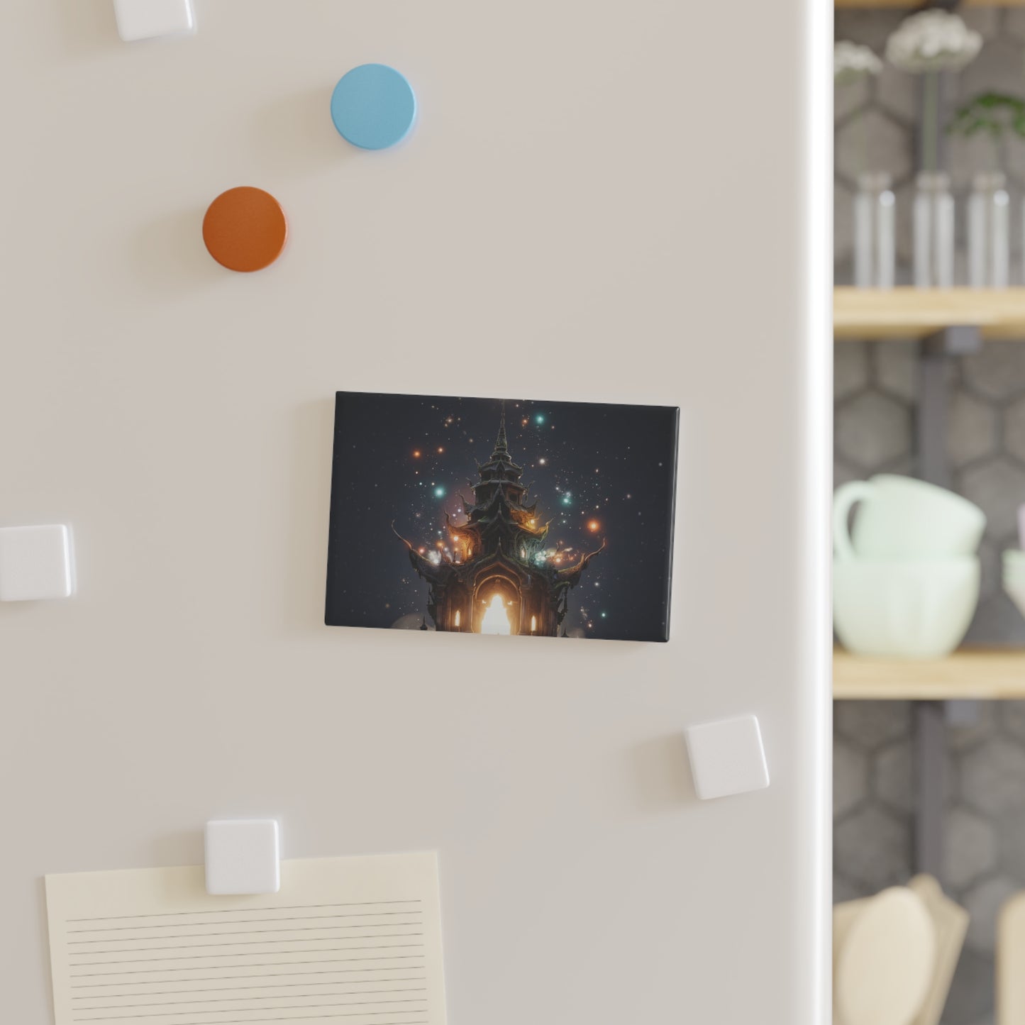 Celestial Temple Button Magnet, Rectangle (1 & 10 pcs) – Starlight Gateway to the Unknown