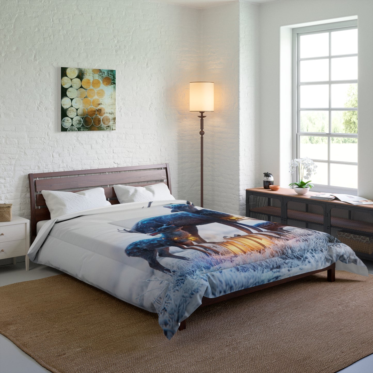 Frost-Clad Deer Family Comforter – Whispering Winter Giftscape