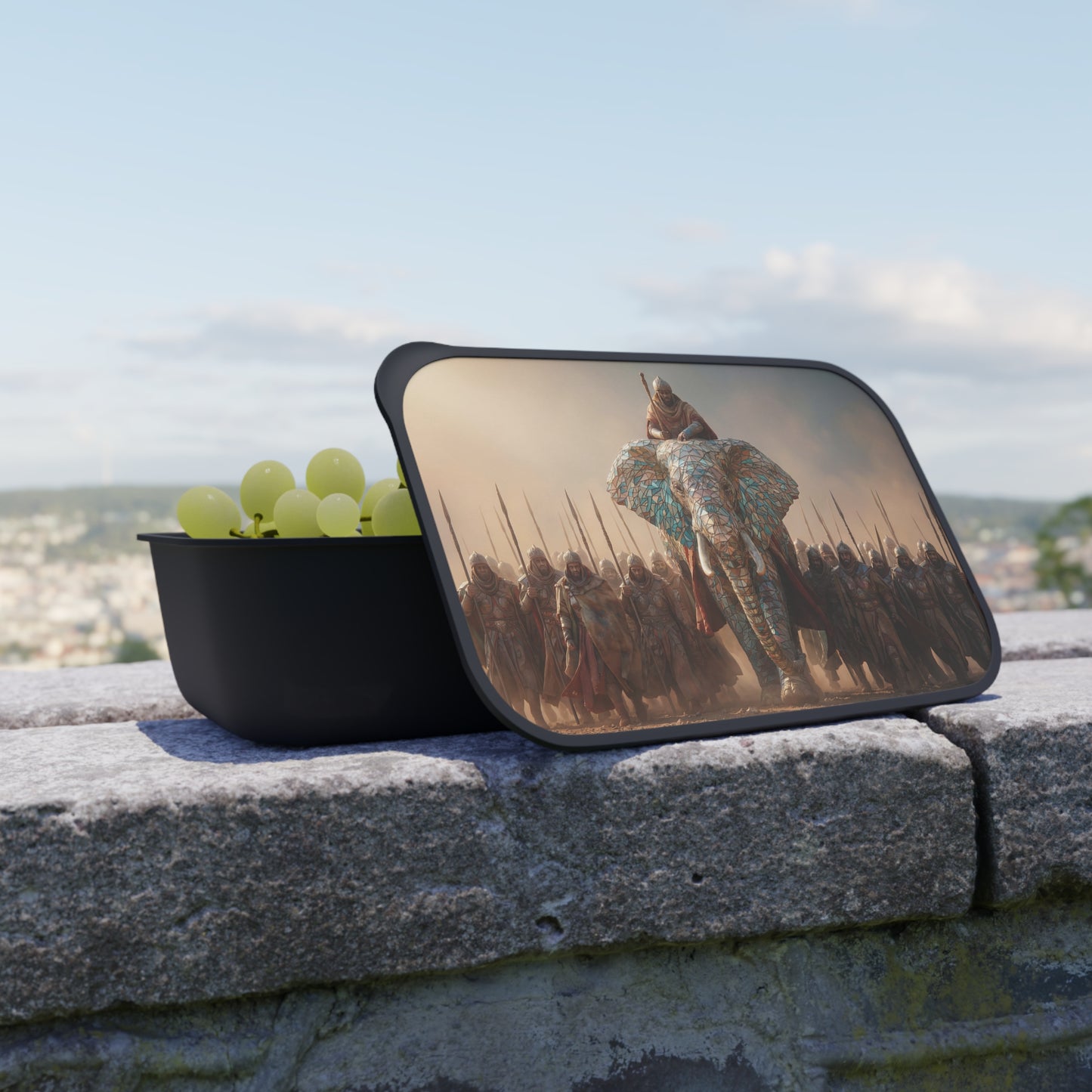 Mosaic Elephant Warlord PLA Bento Box with Band and Utensils – Sun-Dusted Regalia