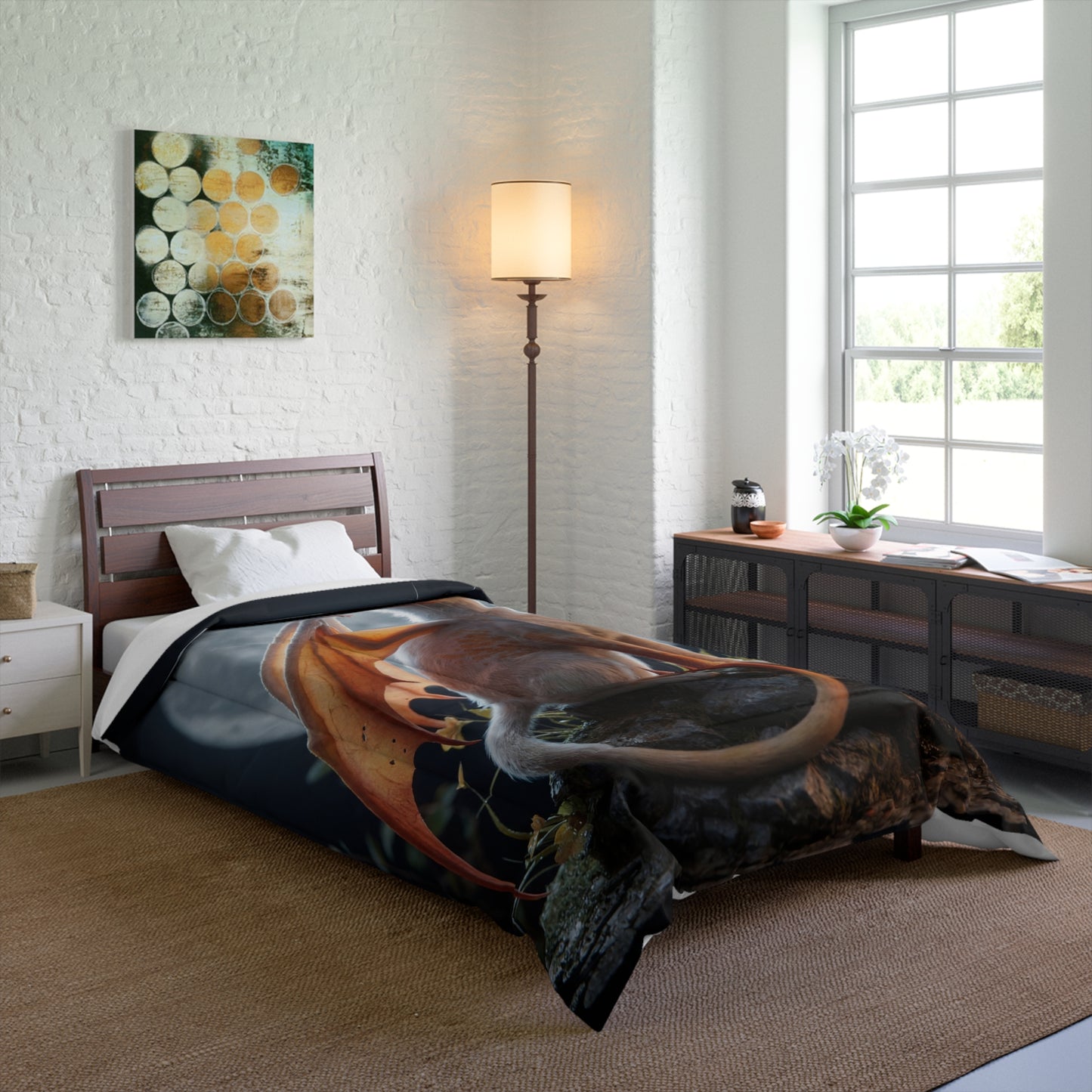 Moonlit Dragon Cat Comforter – Whispering Twilight Dreamscape