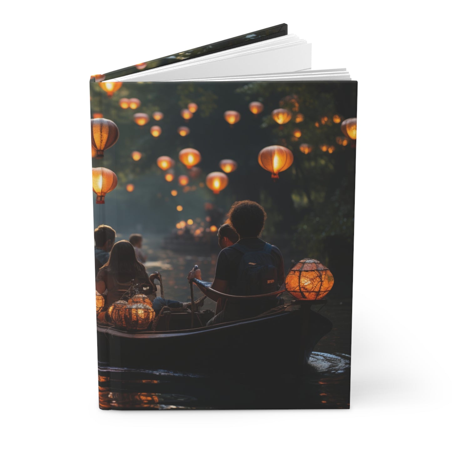 Lantern River Journey Hardcover Journal Matte – Golden Glow Through Whispering Canopy