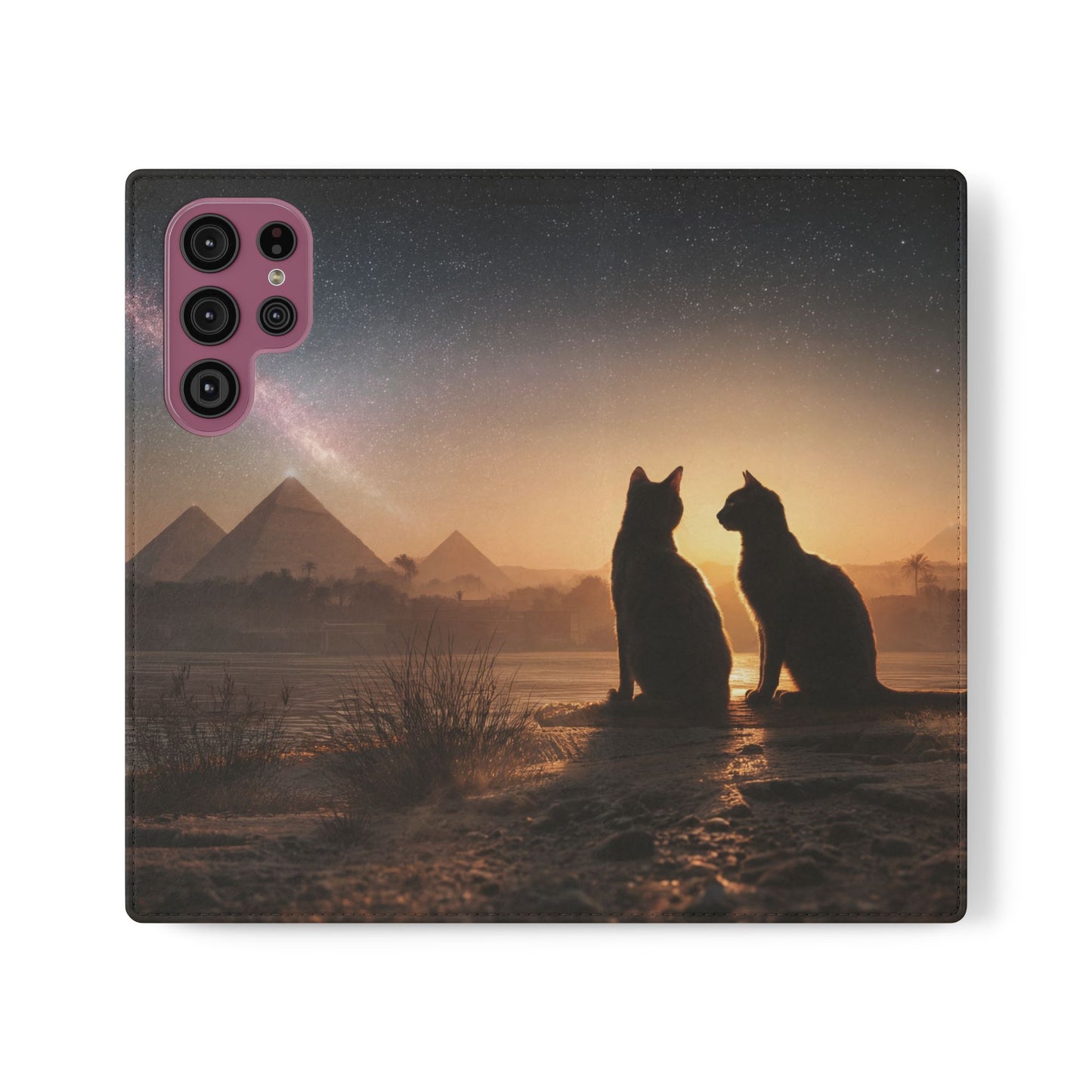 Pharaoh Cats Flip Cases – Starry Nile Guardians on the Bank