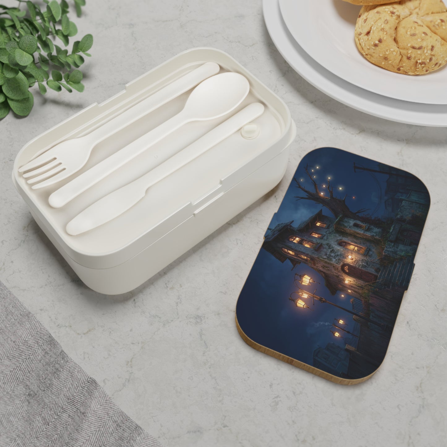 Whimsical Trollskull Cottage Bento Lunch Box – Warm Light in a Wistful Night