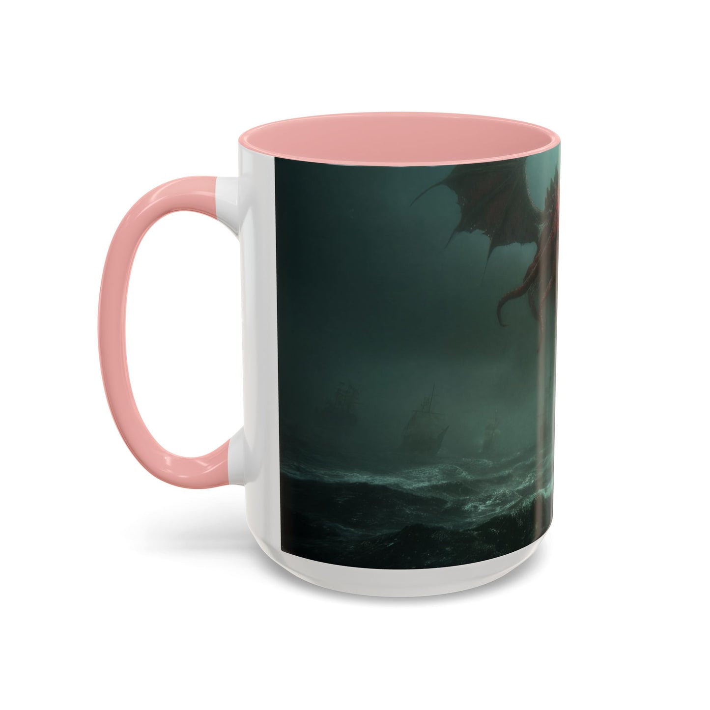 Leviathan Sentinel Accent Coffee Mug (11, 15oz) – Crimson Wyvern Guardian Seascape