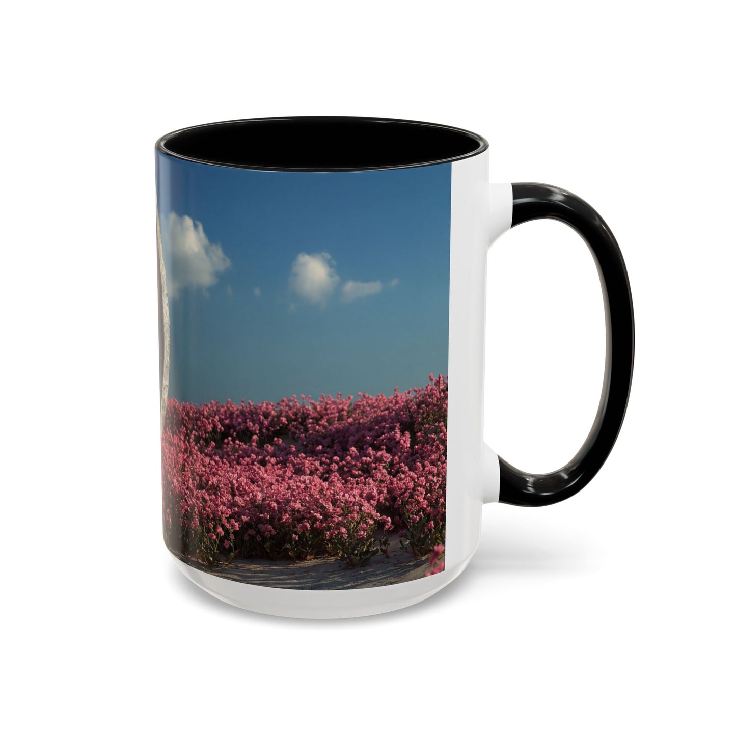 Stone Ring Garden Bloom Accent Coffee Mug – Cracked Concrete Portal in Pink Wildflowers