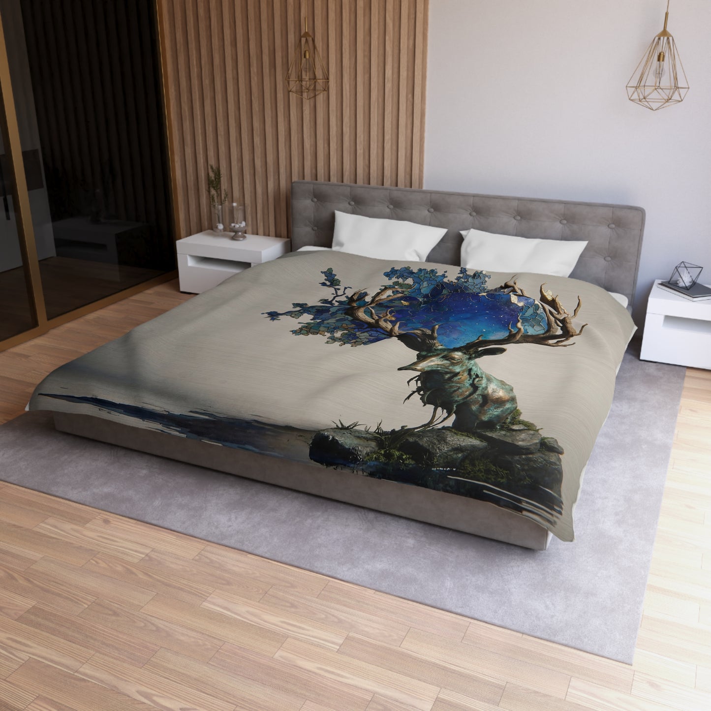 Celestial Stag Microfiber Duvet Cover – Starry Antler Dreamscape