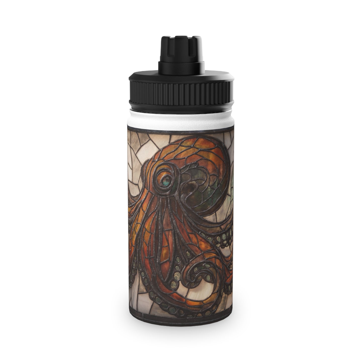 Stained Glass Octopus Water Bottle – Amber Tide Guardian with Iron Frame