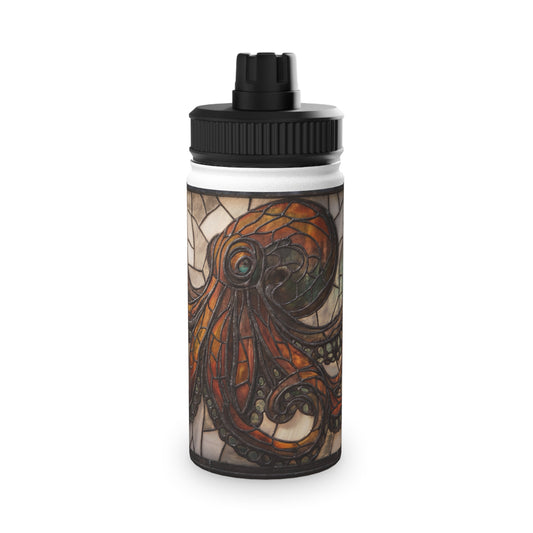 Stained Glass Octopus Water Bottle – Amber Tide Guardian with Iron Frame
