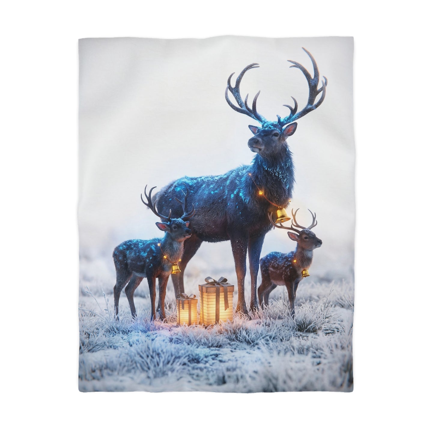 Frostbound Deer Family Microfiber Duvet Cover – Winter’s Gentle Gift Givers